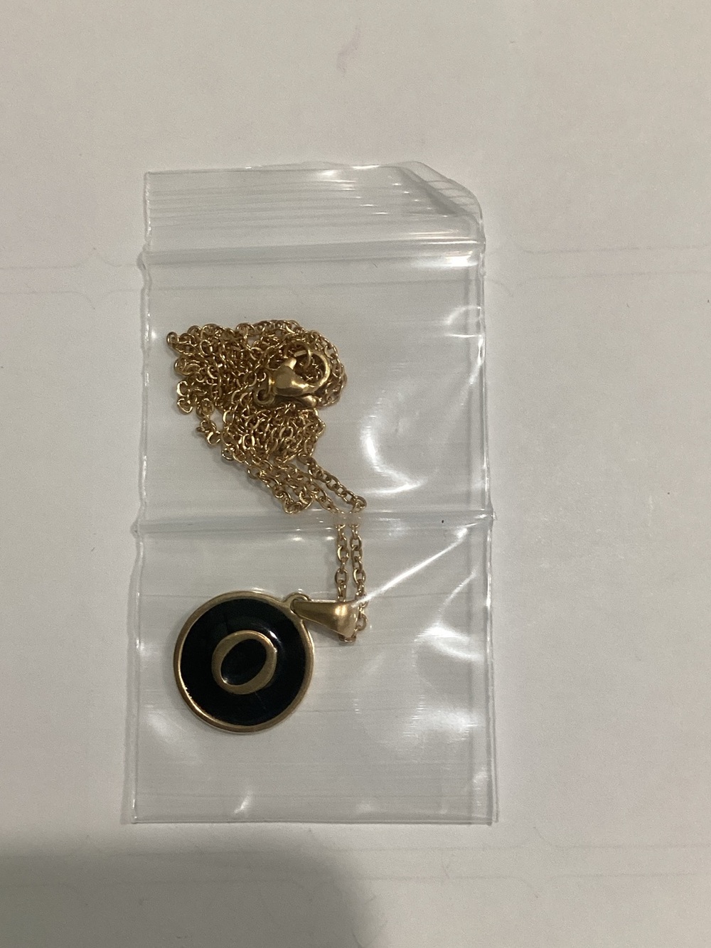 Gold‎ Tone Black Enamel Circle Pendant Necklace - Unbranded